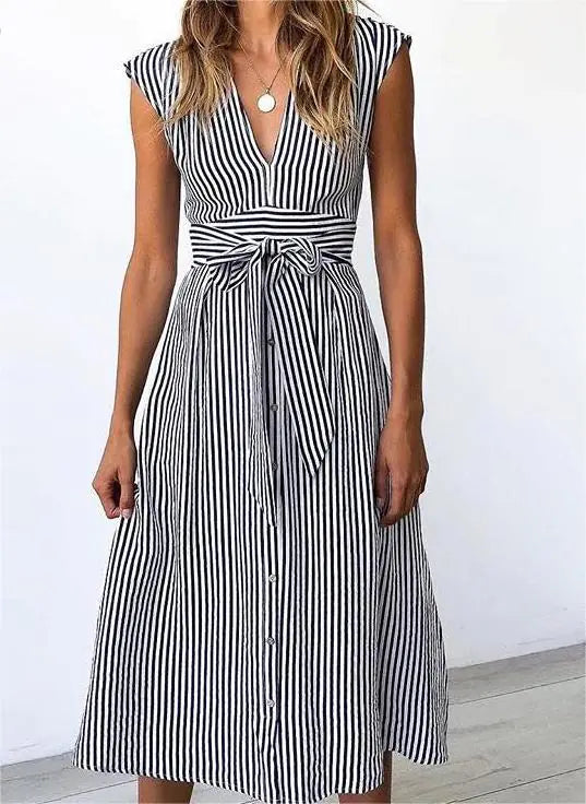 Vintage Striped Print Midi dress