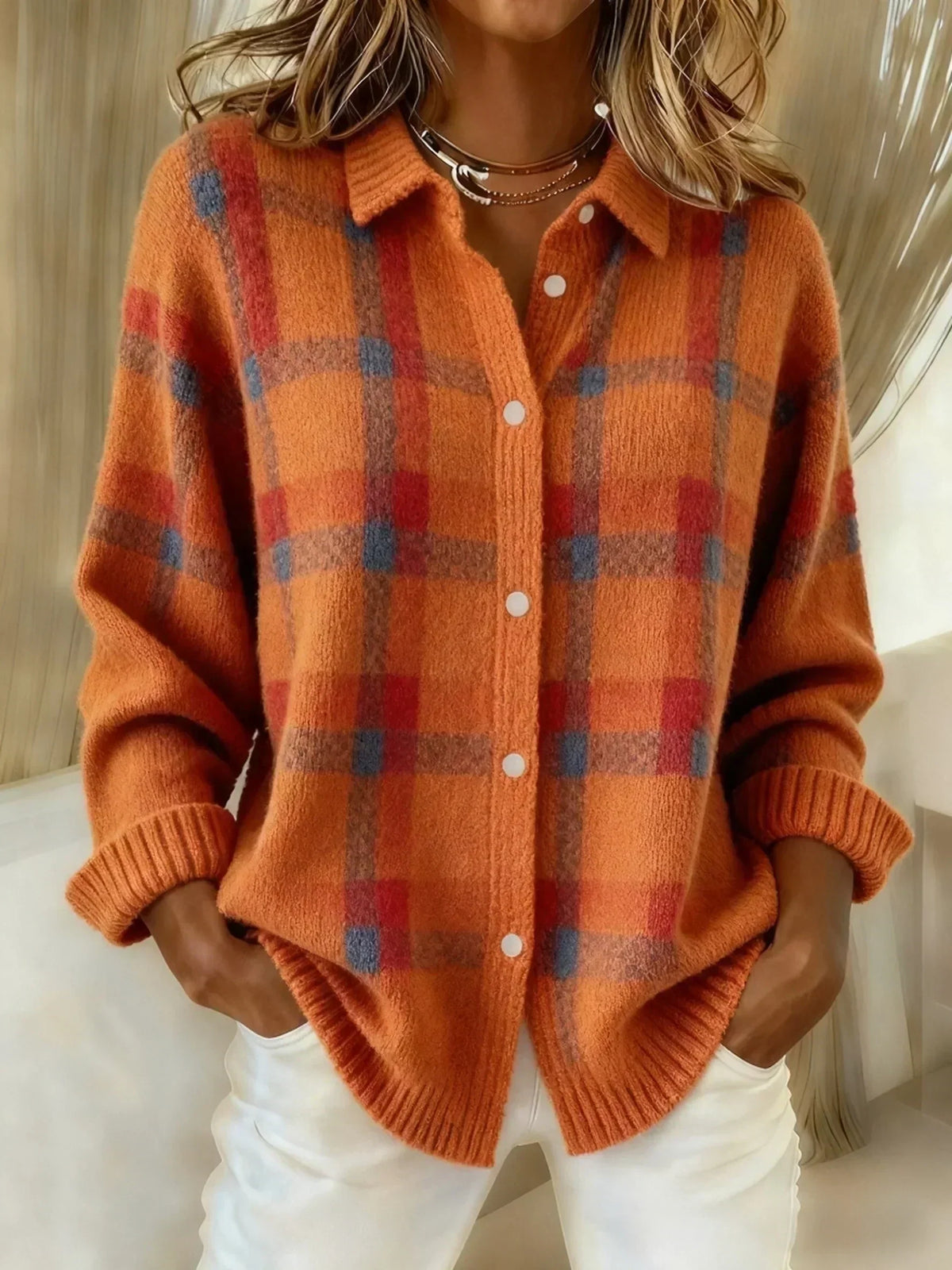 Danique | Retro Contrast Plaid Sweater