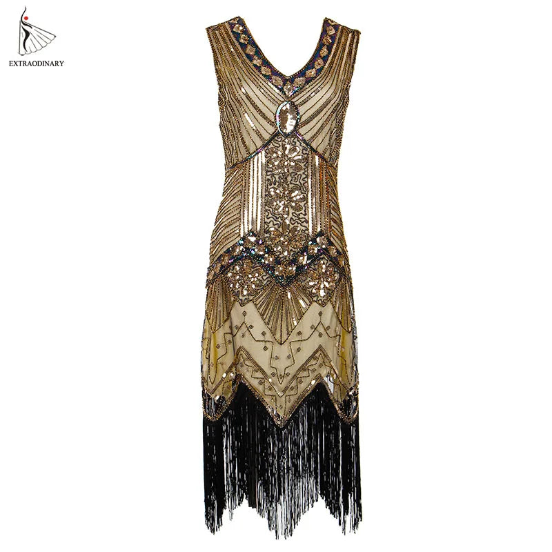 Women 1920 s Vintage Great Gatsby Dress Sequins Dress V-Neck Tassels Bodycon Beaded Party Dress Flapper Dresses Art Deco Double