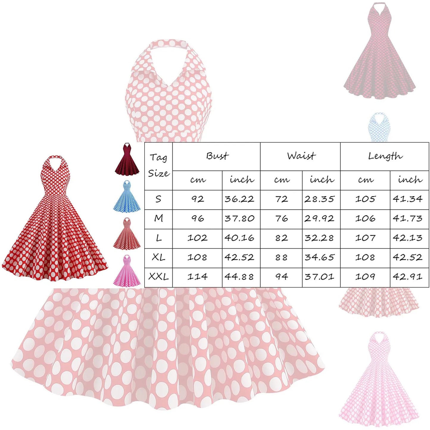 Women'S Elegant Fit Vintage Rockabilly Dress For Women 1950s Style Polka Dot Swing Dress For Parties